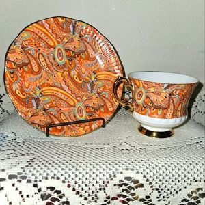 Orange Paisley teacup and saucer set